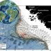 O mapa inserido mostra a localização da cratera em uma reconstrução paleogeográfica do Atlântico Central em 66 milhões de anos — Foto: Divulgação/Universidade Heriot-Watt