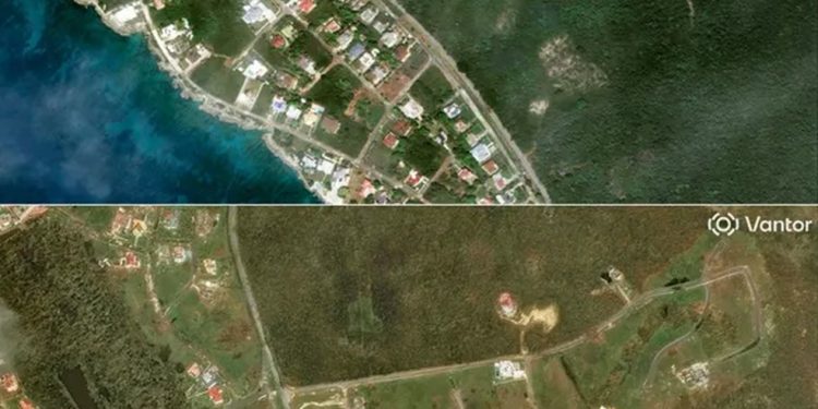 Antes e depois do Furacão Melissa na Jamaica — Foto: Reprodução