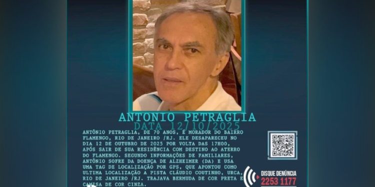 O cartaz que pede informações sobre o professor aposentado que sumiu depois de sair para caminhar — Foto: Instagram/Reprodução