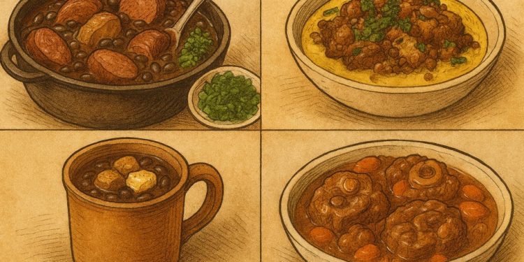A feijoada do sábado, o caldinho que cura tudo, o angu, a rabada, o mocotó: cada prato aponta para a mesma origem — Foto: Imagem feita por IA