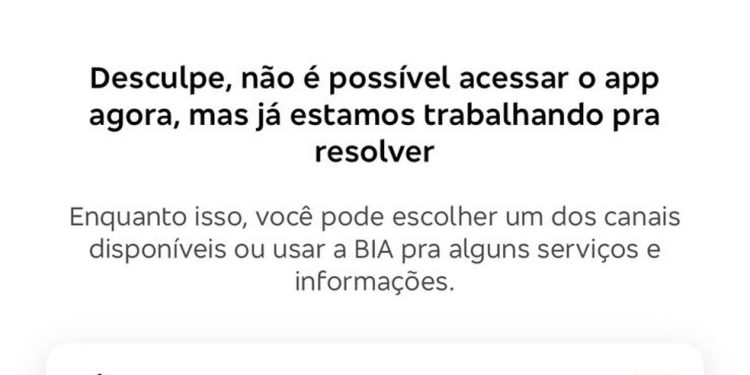 Mensagem quando o usuário tenta acessar a conta do Aplicativo do Bradesco — Foto: Reprodução/ Aplicativo do Bradesco