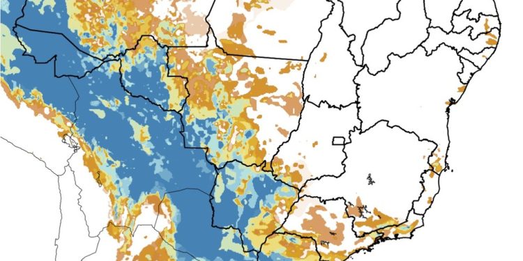 Mapa mostra possibilidade de chuva no Brasil para esta sexta-feira — Foto: Reprodução/Inpe