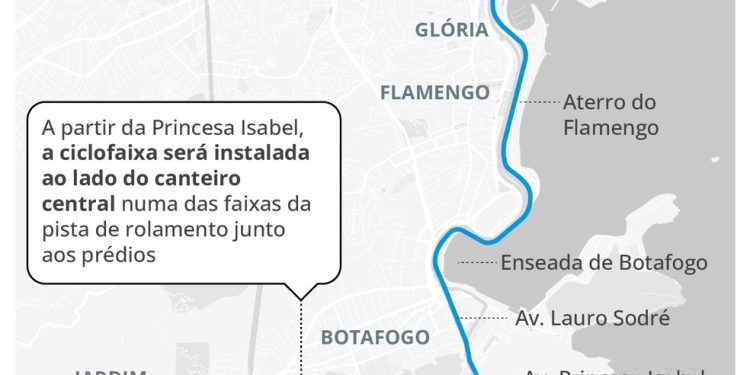 O traçado da ciclofaixa e ciclovia que ligarão o Centro à Zona Sul — Foto: Editoria de Arte