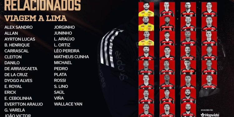 A lista de relacionados pelo Flamengo para a viagem a Lima, onde o time disputará a final da Libertadores — Foto: Divulgação/Flamengo