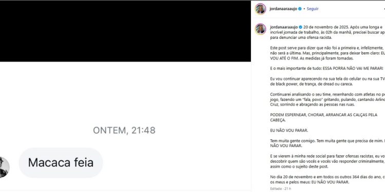 Jordana Araújo denunciou ataque racista nas redes — Foto: Reprodução Instagram