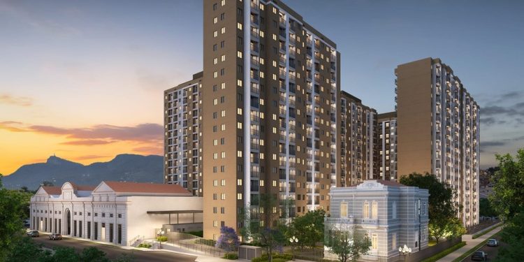 Projeção de residencial da Cury em parceria com a Lev em São Cristóvão, Zona Norte do Rio — Foto: Divulgação