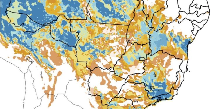 Probabilidade de precipitação para o Brasil neste domingo — Foto: Divulgação | Inpe