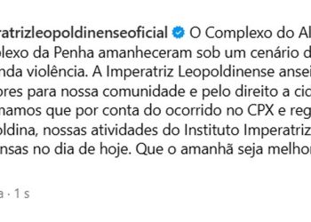 Imperatriz Leopoldinense pediu paz em comunicado em nome de moradores da Penha e do Alemão — Foto: Reprodução/Instagram