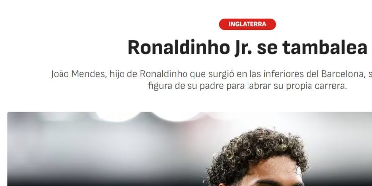 Jornal espanhol critica desempenho e instabilidade do filho de Ronaldinho Gaúcho na Inglaterra — Foto: Reprodução