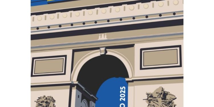 Cartaz de Matheus Fuentes e Castro Gomes, selecionado para a exposição Pôsteres Paris–Rio — Foto: Divulgação/UFRJ