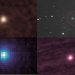 A partir do canto superior esquerdo: 3I/ATLAS observado pela missão SOHO da ESA/NASA em 15 e 16 de outubro; visto pela sonda Lucy em 16 de setembro; visto como uma combinação de imagens de 11 a 25 de setembro tiradas pela sonda STEREO-A; e observado pela sonda orbital de Marte MAVEN em 9 de outubro — Foto: Observatório Lowell/Qicheng Zhang; NASA/Goddard/SwRI/JHU-APL; NASA/Observatório Lowell/Qicheng Zhang; NASA/Goddard/LASP/CU Boulder