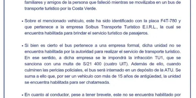 Nota da autoridade peruana — Foto: Reprodução/ATU