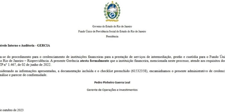 E-mail do gerente de operações e investimentos sobre Banco Master — Foto: Reprodução