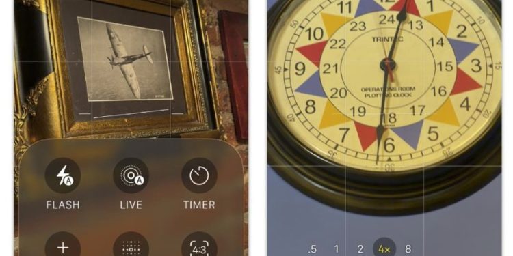 Em outra foto divulgada pela Apple, sem data, como mostrado à esquerda no aplicativo Câmera do iOS 26, toque no botão Foto para abrir um menu de configurações. Como mostrado à direita, pressione o botão Vídeo ou Foto para revelar o menu de modos de disparo. Os pequenos ícones na parte superior da tela indicam quais configurações estão ativadas — Foto: Apple via The New York Times