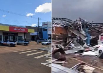 Antes e depois mostra impacto do tornado na cidade — Foto: Google Steet View e reprodução