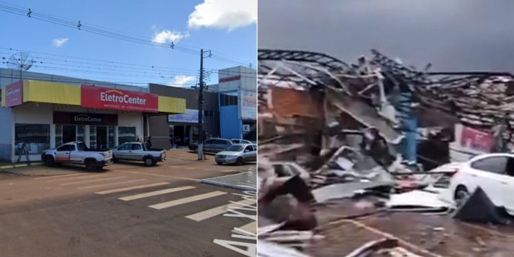 Antes e depois mostra impacto do tornado na cidade — Foto: Google Steet View e reprodução