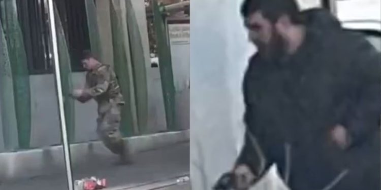 Montagem com o soldado não identificado que fez os disparos — Foto: Reprodução