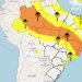 Mapa do Inmet mostra alerta laranja para parte do Norte, Centro-Oeste, Nordeste e Sudeste — Foto: Reprodução | Inmet
