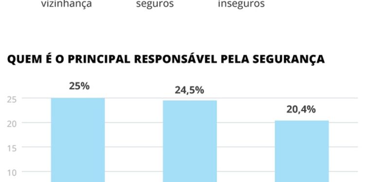 Dados da pesquisa "A Cara da Democracia" mostram que brasileiros se dividem ao serem perguntados sobre a responsabilidade sobre a segurança pública — Foto: Editoria de Arte