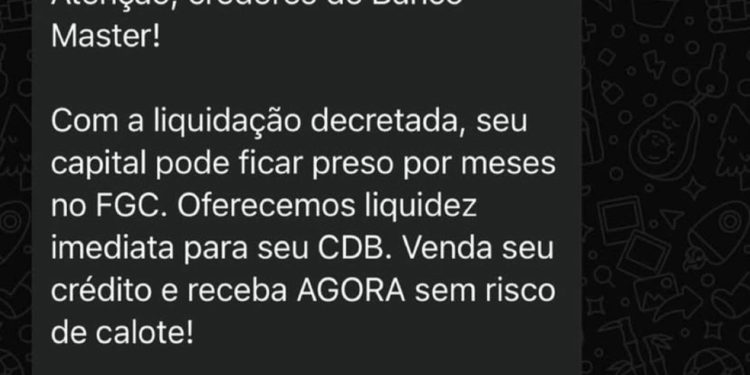 Risco de golpe: já começam a circular propostas de venda de direito de crédito para investidores do Master — Foto: Reprodução / redes sociais