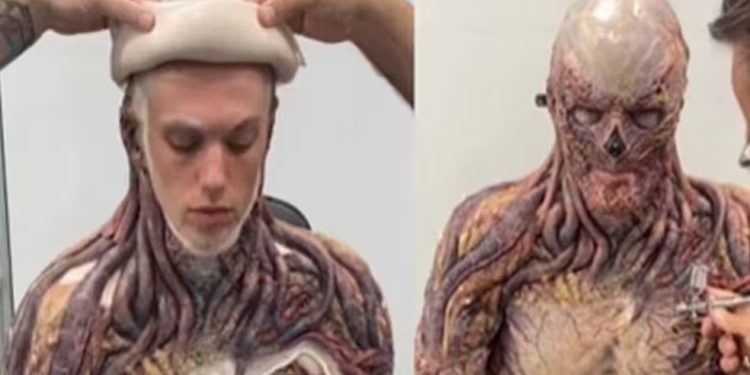 Os bastidores de Jamie Campbell Bower se transformando em Vecna renderam muitas risadas — Foto: Reprodução Instagram (@bowerjamie)