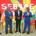 Lançamento da plataforma Empreender Clima com Rodrigo Rossi, chefe de Representação da OEI no Brasil; Márcio França, ministro do Empreendedorismo, da Microempresa e da Empresa de Pequeno Porte do Brasil; Geraldo Alckmim, vice-presidente; Décio Lima, presidente do Sebrae; e Camila Costa, chefe do Departamento de Operações do BNDES — Foto: Divulgação Sebrae/Wesley Santos