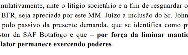Botafogo social pediu a inclusão de John Textor como réu em processo movido pela Eagle contra a SAF do Botafogo — Foto: Reprodução