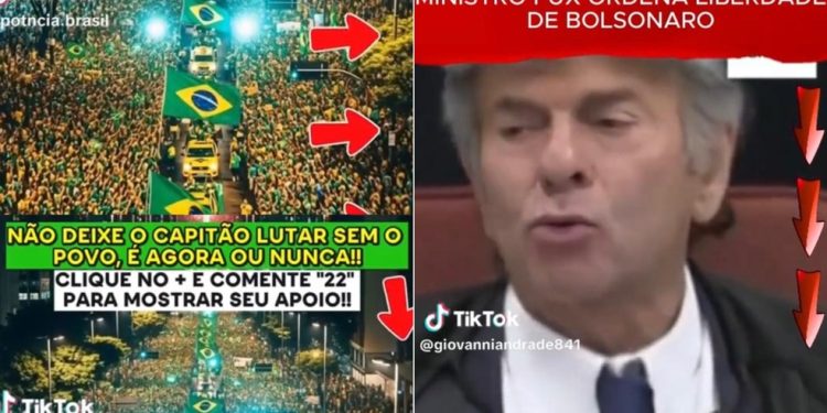 À esquerda, vídeo criado por IA simula manifestação na Avenida Paulista a favor de Bolsonaro; à direita, deepfake mostra ministro Luiz Fux decretando soltura do ex-presidente — Foto: Reprodução