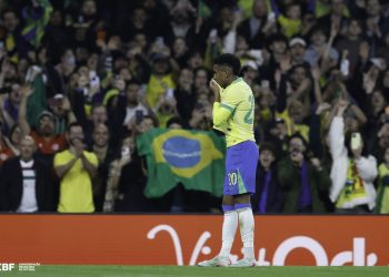 Estêvão comemora gol que abriu a vitória da seleção brasileira contra Senegal — Foto: Rafael Ribeiro / CBF