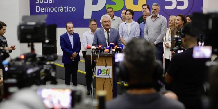Caiado, no lançamento da candidatura, em São Paulo — Foto: Edilson Dantas / O Globo