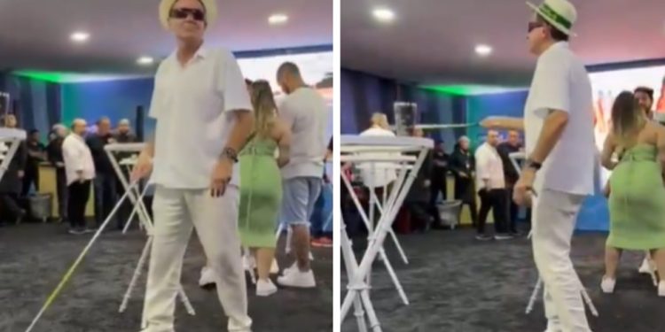 Prefeito Eduardo Paes imita pessoa com deficiência visual na Sapucaí — Foto: Reprodução