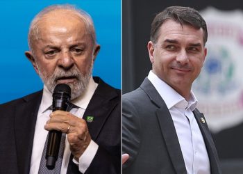 O presidente Lula e o senador Flávio Bolsonaro — Foto: Montagem de fotos de Brenno Carvalho e Cristiano Mariz/Agência O Globo