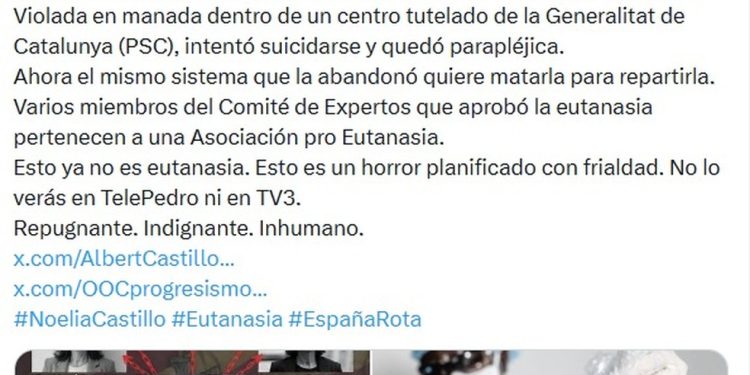 É #FAKE que jovem espanhola tenha recebido eutanásia por pressão de hospital para doação de órgãos — Foto: Reprodução/X