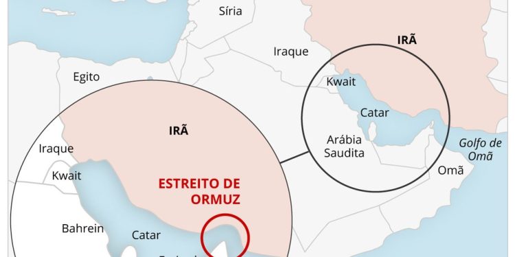 Mapa mostra onder fica o Estreito de Ormuz — Foto: Arte O Globo