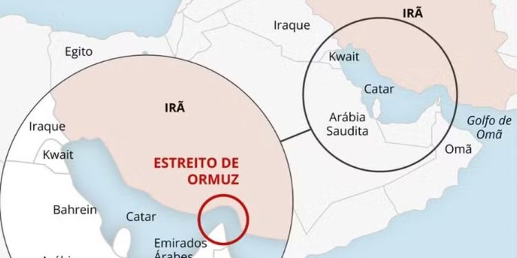Mapa mostra onde fica localizado o Estreito de Ormuz — Foto: Arte O GLOBO