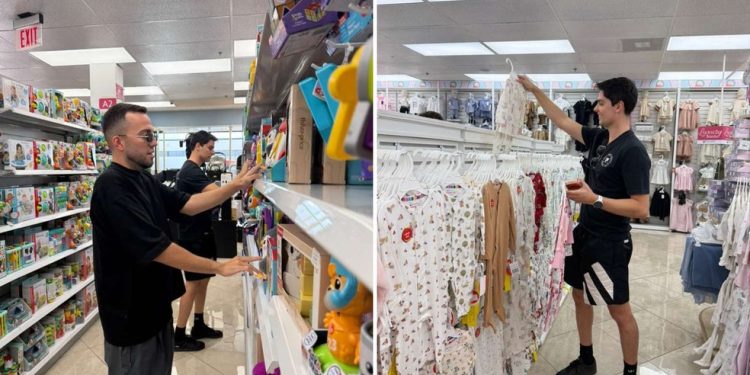 Durante uma viagem a Orlando, nos Estados Unidos, Lucas Rangel e o marido, Lucas Bley, aproveitaram um dia de passeio para atualizar o enxoval da filha, Mia — Foto: Reprodução