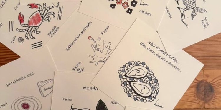 Os nove desenhos feitos por Jessica que descrevem os pratos do Madame Olympe — Foto: Divulgação