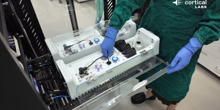 O CL1 foi apresentado no Mobile World Congress em Barcelona, ​​em março de 2025, como o primeiro computador biológico comercialmente viável do mundo — Foto: Captura de tela/Youtube/Cortical Labs