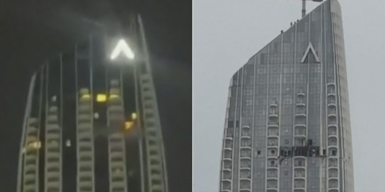 Veja antes e depois de edifício de luxo atingido por drone em Dubai — Foto: Reprodução/X