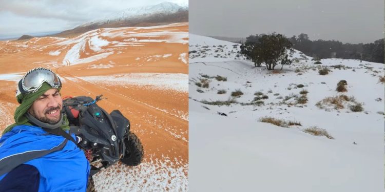 Neve é registrada no Saara — Foto: Captura de tela/Instagram/@karim_bouchetata