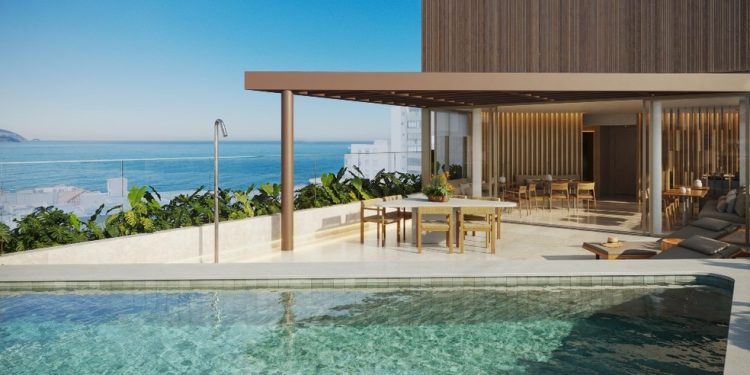 Piscina no rooftop integra a área de lazer do empreendimento com vista para o mar — Foto: Divulgação