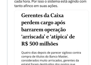 Jair Bolsonaro compartilha reportagem do GLOBO na rede social X em julho de 2024 e ataca operação suspeita do Banco Master junto à Caixa Econômica — Foto: Reprodução