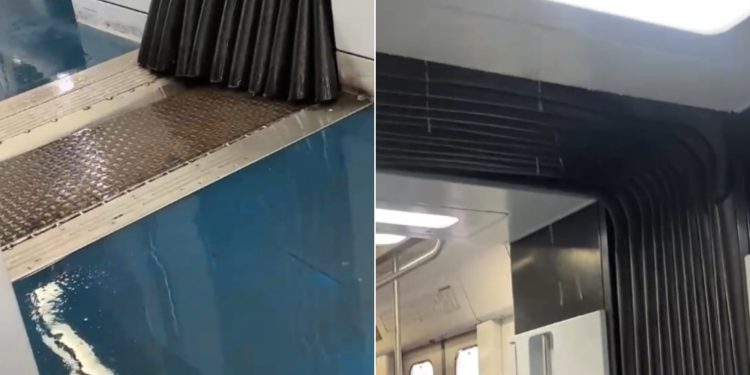 Vídeo mostra chuva dentro de trem da SuperVia no ramal Gramacho: ‘Quem passa entre os vagões se molha’, diz passageira