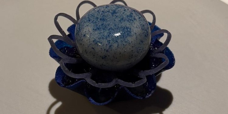 Tartelete de ostra, cambuci e pepino-espirulina: não entendo o apelo, parece que estouraram uma caneta Bic em cima do prato — Foto: Ian Oliver