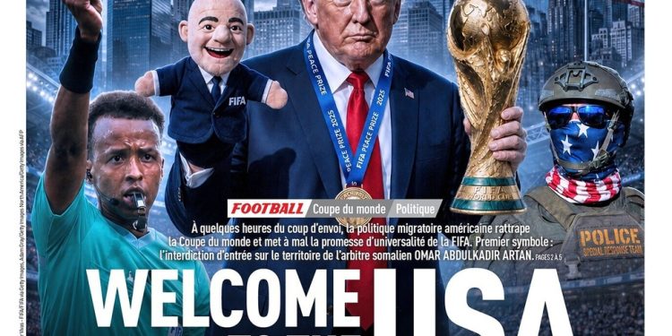 L'equipe, da França, posicionou Donald Trump no centro de todas as polêmicas que cercam o Mundial e representou o presidente da Fifa como um fantoche na capa da edição impressa desta quarta-feira — Foto: Reprodução/X