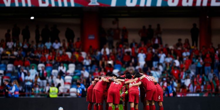 'Vai dar Portugal' é o slogan da campanha da seleção para a Copa do Mundo — Foto: FILIPE AMORIM / AFP