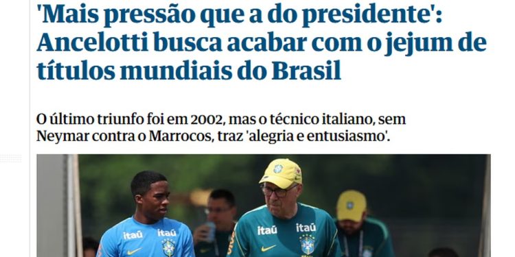 The Guardian concentra sua análise em Carlo Ancelotti — Foto: Reprodução
