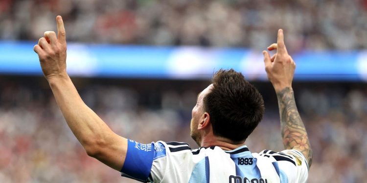 Messi comemora gol contra o Áustria — Foto: Francois Nel/Getty Images/AFP