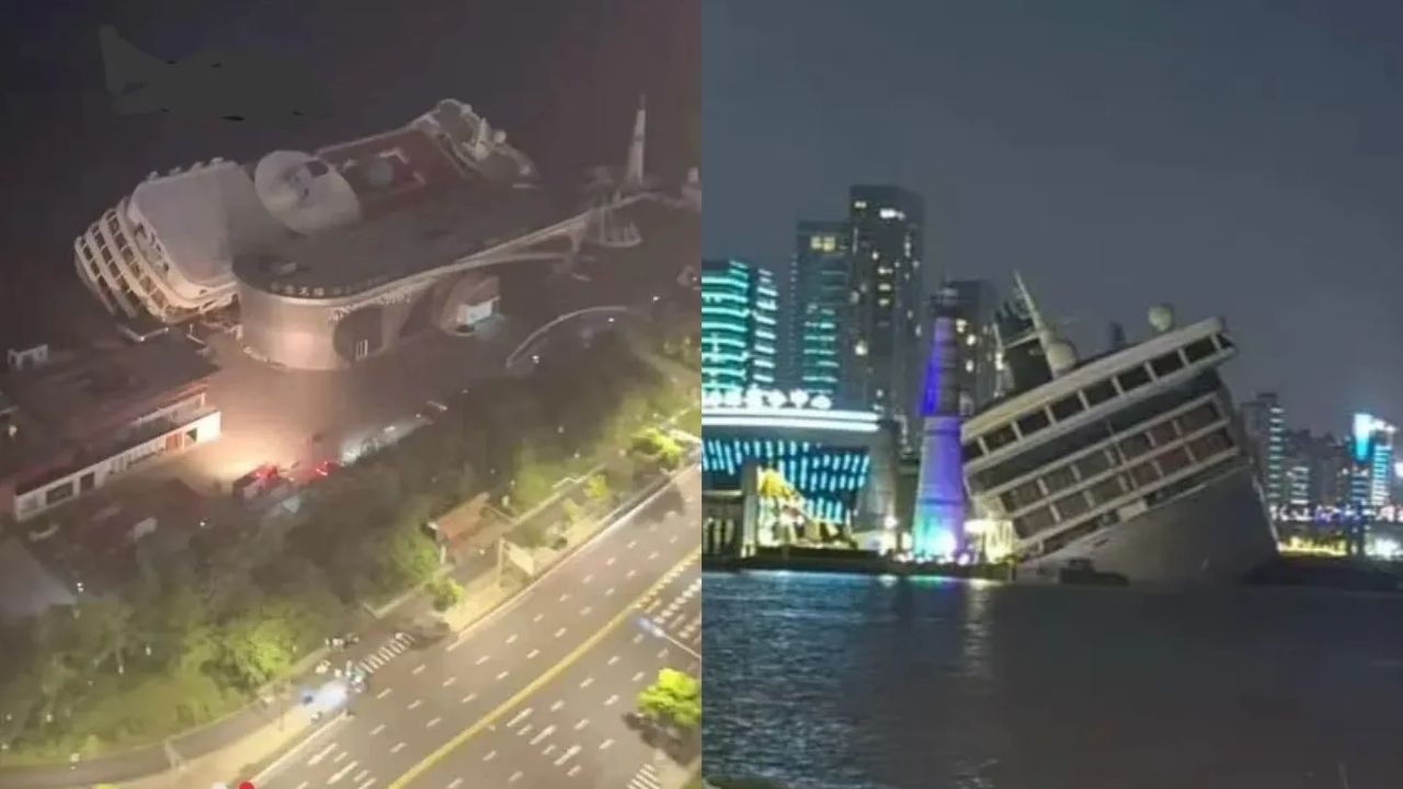 Cruzeiro de luxo de R$ 150 milhões tomba durante passagem de tufão na China; veja vídeo