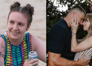 Lena Dunham comparou futebol americano a pornô gay no casamento de Taylor Swift e Travis Kelce; entenda